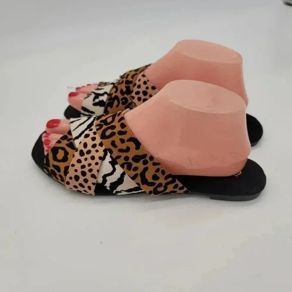 New Qupid Ladies Animal Print Leopard Sandals Slide On Sz 8 Shoes Brown Black - Picture 6 of 9